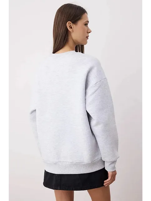3 İplik Şardonlu Bisiklet Yaka Sweatshirt Gri