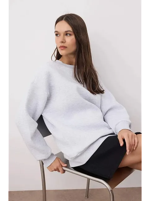 3 İplik Şardonlu Bisiklet Yaka Sweatshirt Gri
