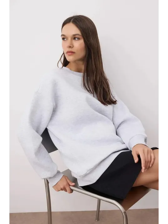 3 İplik Şardonlu Bisiklet Yaka Sweatshirt Gri