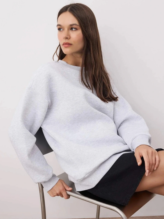 3 İplik Şardonlu Bisiklet Yaka Sweatshirt Gri 3 İplik Şardonlu Bisiklet Yaka Sweatshirt Gri