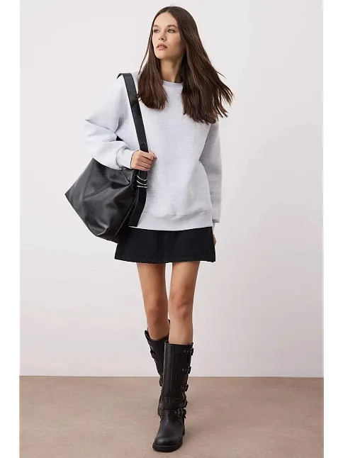 3 İplik Şardonlu Bisiklet Yaka Sweatshirt Gri