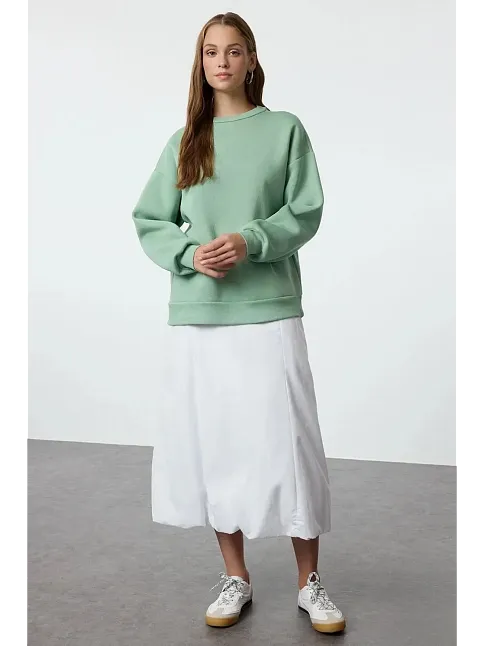 3 İplik Şardonlu Bisiklet Yaka Sweatshirt Mint