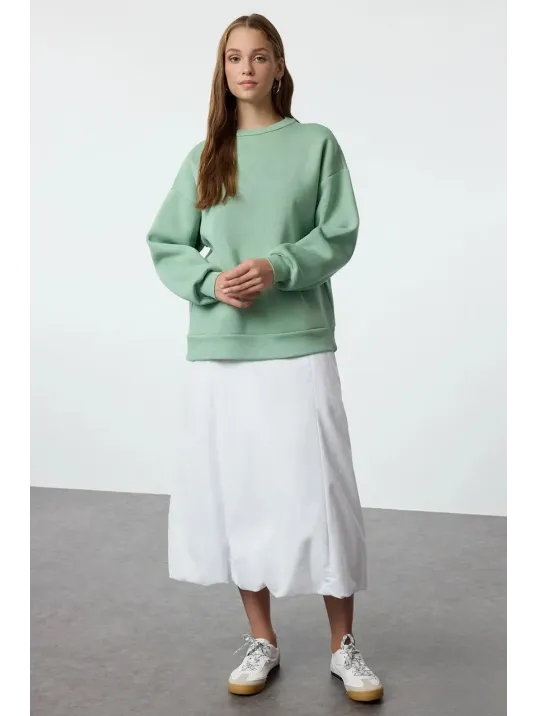 3 İplik Şardonlu Bisiklet Yaka Sweatshirt Mint