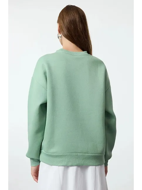3 İplik Şardonlu Bisiklet Yaka Sweatshirt Mint
