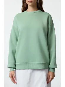 3 İplik Şardonlu Bisiklet Yaka Sweatshirt Mint