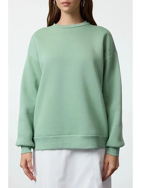 3 İplik Şardonlu Bisiklet Yaka Sweatshirt Mint