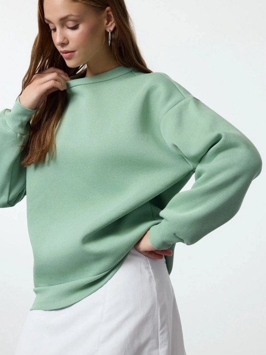 3 İplik Şardonlu Bisiklet Yaka Sweatshirt Mint 3 İplik Şardonlu Bisiklet Yaka Sweatshirt Mint