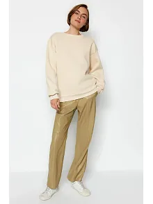 3 İplik Şardonlu Bisiklet Yaka Sweatshirt Bej