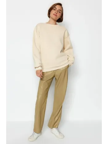 3 İplik Şardonlu Bisiklet Yaka Sweatshirt Bej