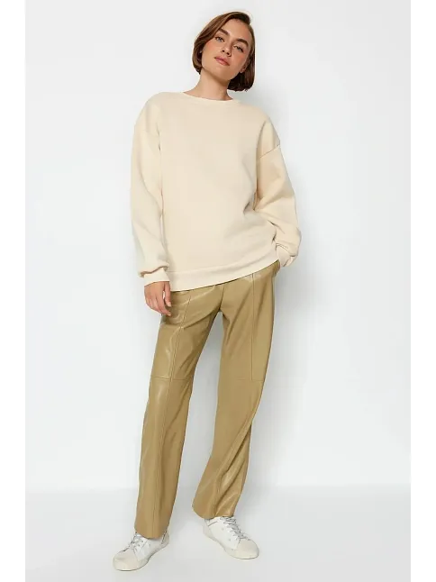 3 İplik Şardonlu Bisiklet Yaka Sweatshirt Bej