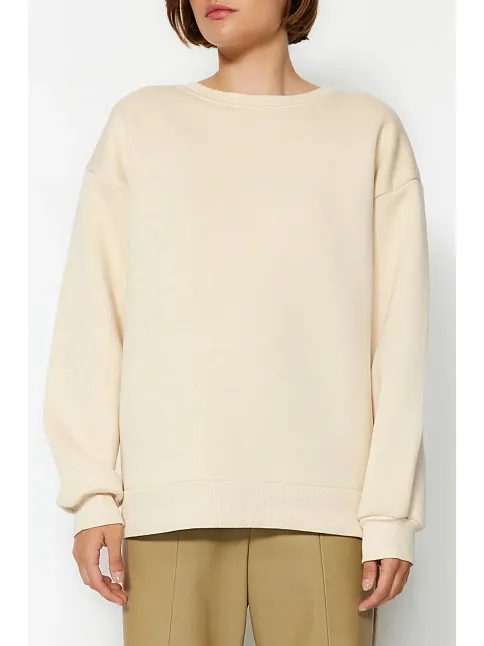 3 İplik Şardonlu Bisiklet Yaka Sweatshirt Bej