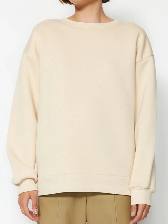 3 İplik Şardonlu Bisiklet Yaka Sweatshirt Bej 3 İplik Şardonlu Bisiklet Yaka Sweatshirt Bej