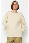 3 İplik Şardonlu Bisiklet Yaka Sweatshirt Bej
