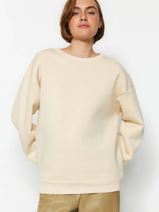 3 İplik Şardonlu Bisiklet Yaka Sweatshirt Bej 3 İplik Şardonlu Bisiklet Yaka Sweatshirt Bej