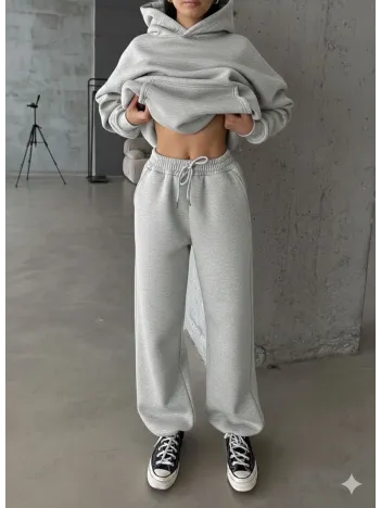 3 İplik Şardonlu Lastik Paça Eşofman Gri P510439