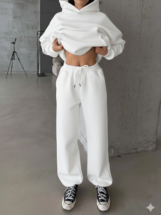 3 İplik Şardonlu Lastik Paça Eşofman Beyaz P510439 3 İplik Şardonlu Lastik Paça Eşofman Beyaz P510439