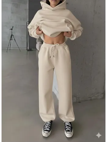 3 İplik Şardonlu Lastik Paça Eşofman Bej P510439