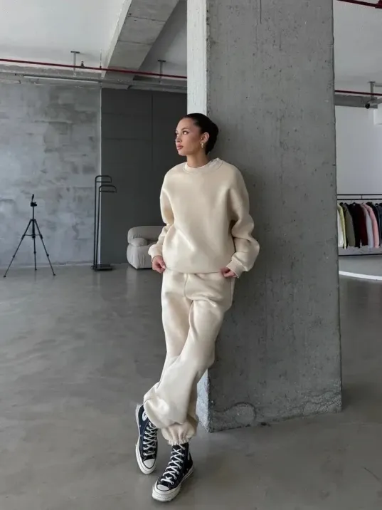 3 İplik Şardonlu Lastik Paça Eşofman Bej P510439 3 İplik Şardonlu Lastik Paça Eşofman Bej P510439