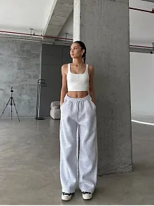 3 İplik Şardonlu Oversize Eşofman Gri
