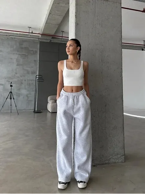 3 İplik Şardonlu Oversize Eşofman Gri