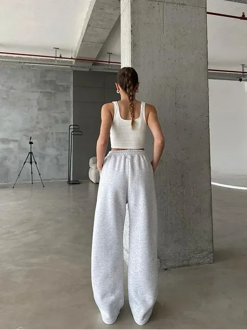 3 İplik Şardonlu Oversize Eşofman Gri