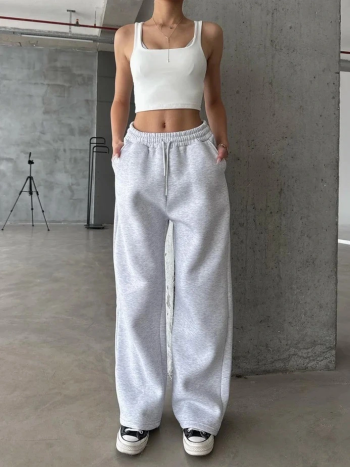 3 İplik Şardonlu Oversize Eşofman Gri