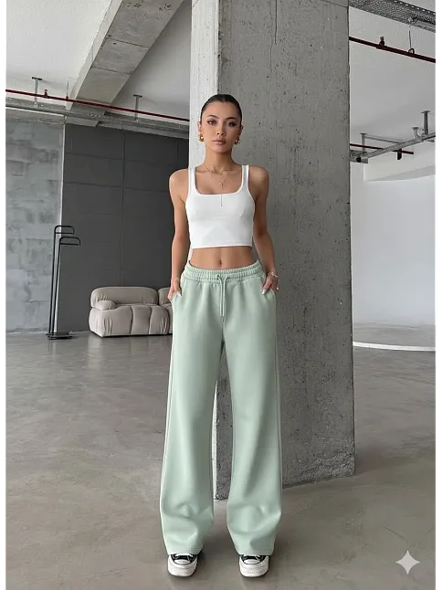 3 İplik Şardonlu Oversize Eşofman Mint Yeşili