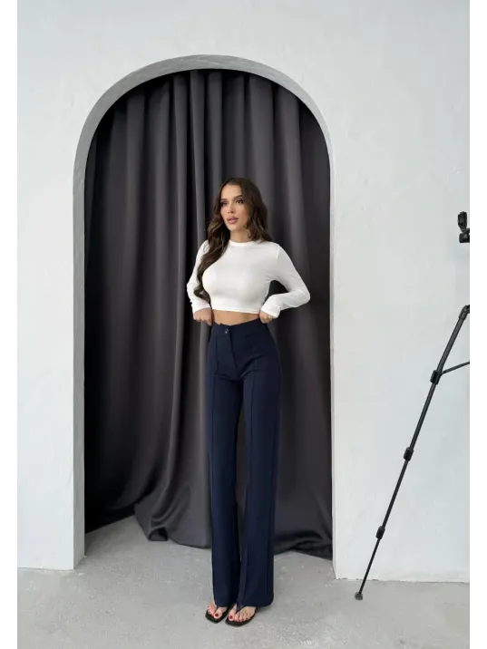 Düğmeli Palazzo Pantolon Lacivert P170091