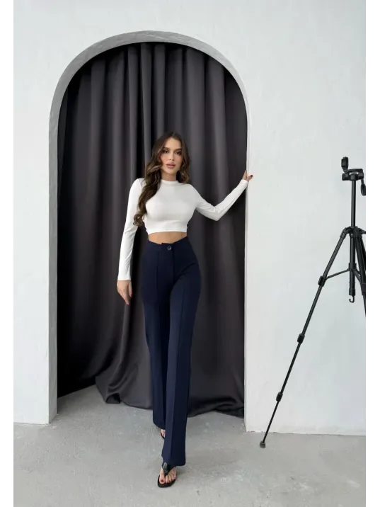 Düğmeli Palazzo Pantolon Lacivert P170091