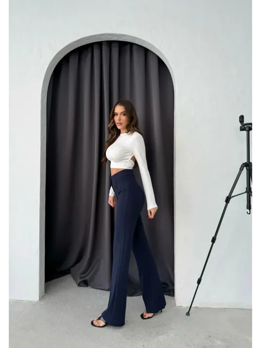 Düğmeli Palazzo Pantolon Lacivert P170091