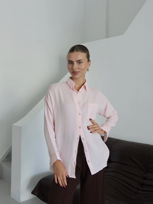 Tek Cepli Müslin Gömlek Pembe Pt Tek Cepli Müslin Gömlek Pembe Pt