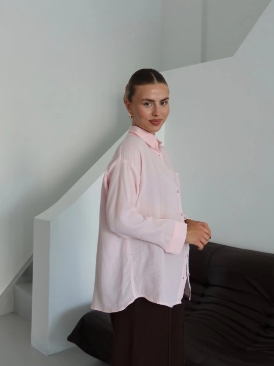Tek Cepli Müslin Gömlek Pembe Pt Tek Cepli Müslin Gömlek Pembe Pt