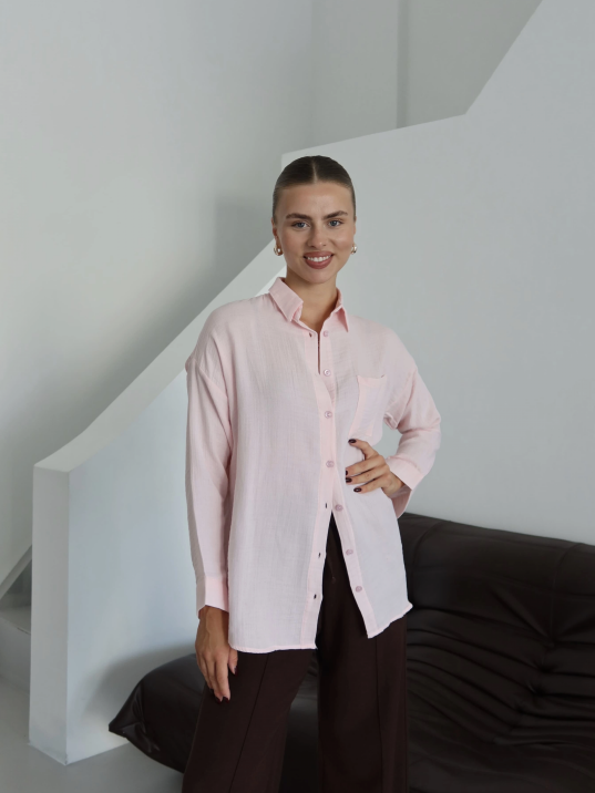 Tek Cepli Müslin Gömlek Pembe Pt Tek Cepli Müslin Gömlek Pembe Pt