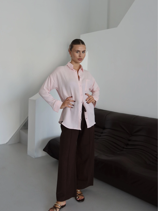 Tek Cepli Müslin Gömlek Pembe Pt Tek Cepli Müslin Gömlek Pembe Pt