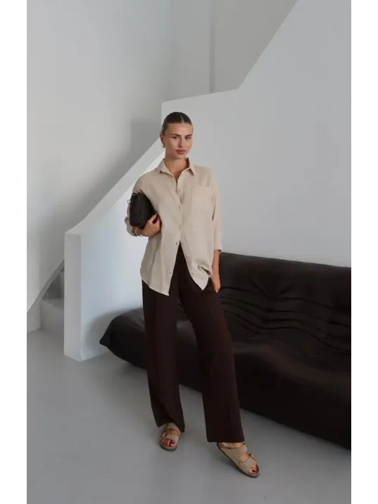 Tek Cepli Müslin Gömlek Bej Pt Tek Cepli Müslin Gömlek Bej Pt