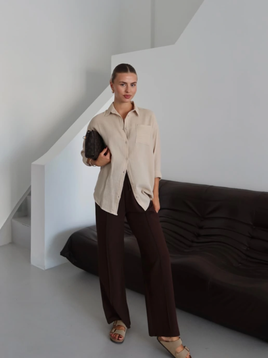 Tek Cepli Müslin Gömlek Bej Pt Tek Cepli Müslin Gömlek Bej Pt