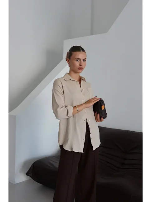Tek Cepli Müslin Gömlek Bej Pt