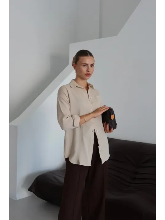 Tek Cepli Müslin Gömlek Bej Pt Tek Cepli Müslin Gömlek Bej Pt