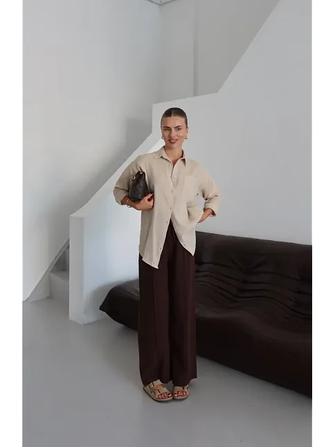 Tek Cepli Müslin Gömlek Bej Pt