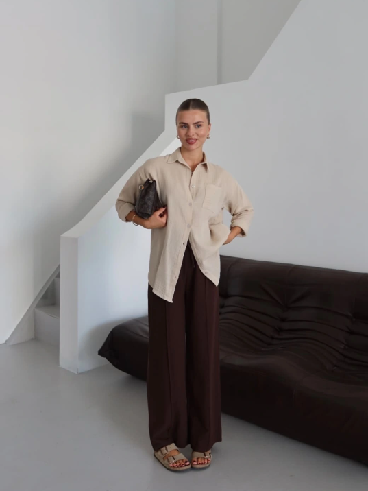 Tek Cepli Müslin Gömlek Bej Pt Tek Cepli Müslin Gömlek Bej Pt