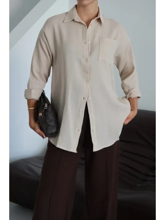 Tek Cepli Müslin Gömlek Bej Pt
