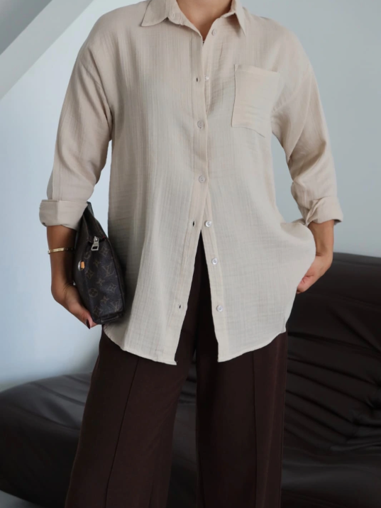 Tek Cepli Müslin Gömlek Bej Pt Tek Cepli Müslin Gömlek Bej Pt