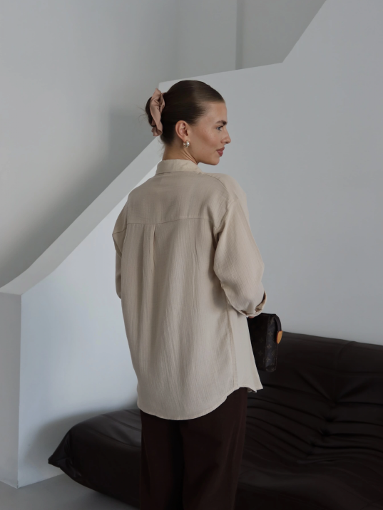 Tek Cepli Müslin Gömlek Bej Pt Tek Cepli Müslin Gömlek Bej Pt