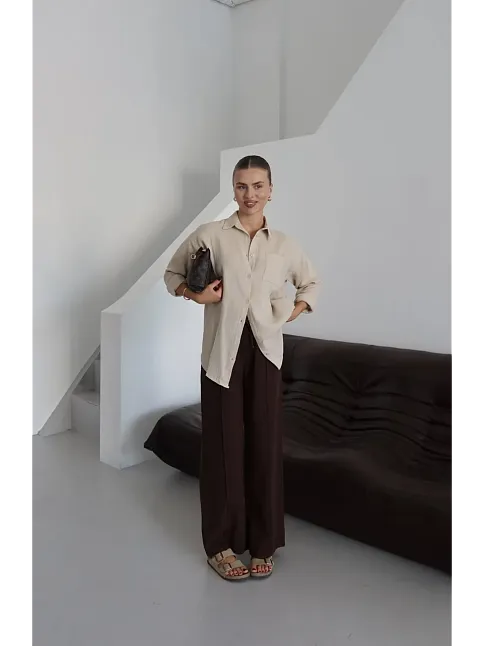 Tek Cepli Müslin Gömlek Bej Pt