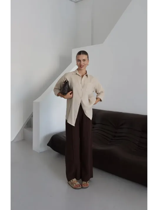 Tek Cepli Müslin Gömlek Bej Pt Tek Cepli Müslin Gömlek Bej Pt