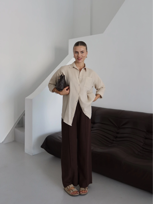 Tek Cepli Müslin Gömlek Bej Pt Tek Cepli Müslin Gömlek Bej Pt