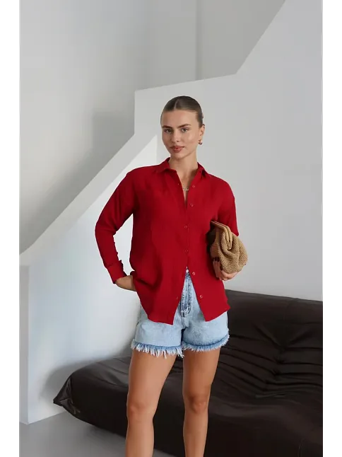 Tek Cepli Müslin Gömlek Bordo Pt