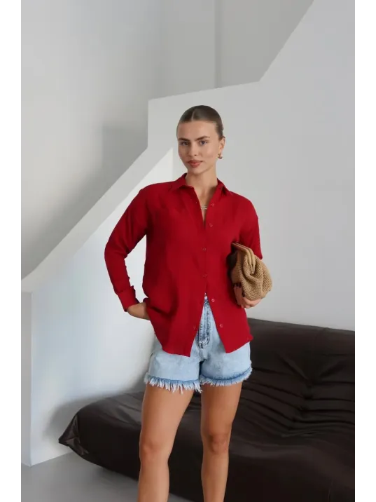 Tek Cepli Müslin Gömlek Bordo Pt