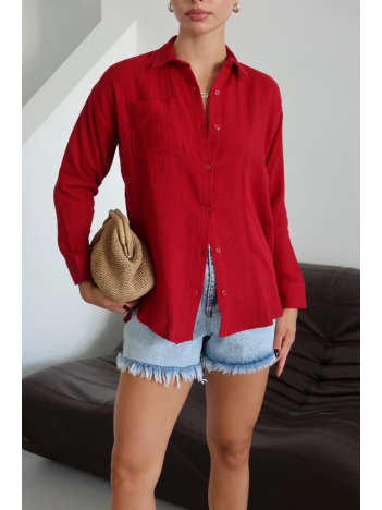 Tek Cepli Müslin Gömlek Bordo Pt