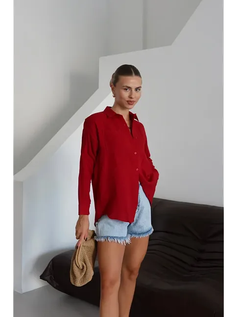 Tek Cepli Müslin Gömlek Bordo Pt